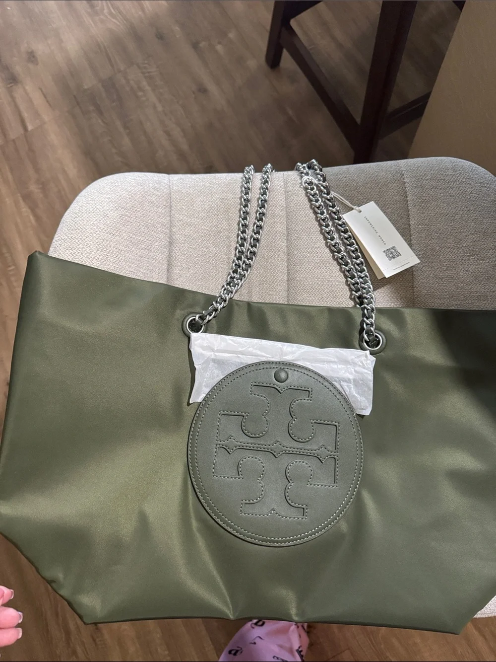 Tory Burch Olive Green Logo Chain-Handle Tote